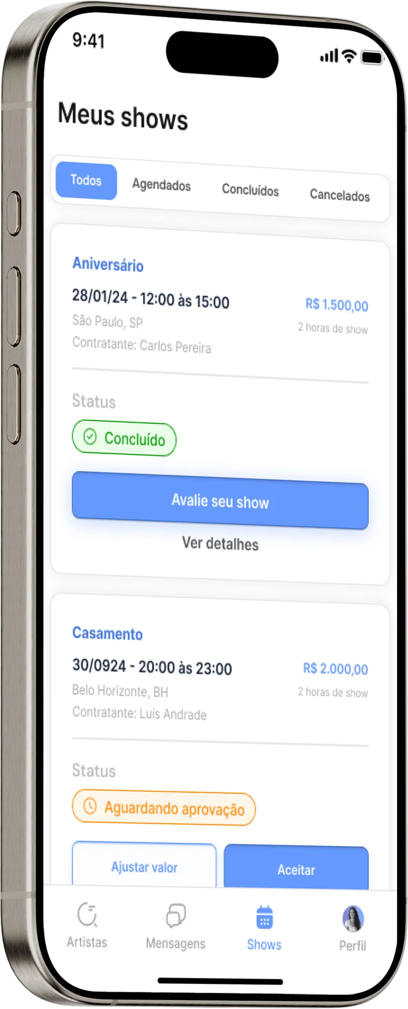Show Shop app - tela de busca de artistas